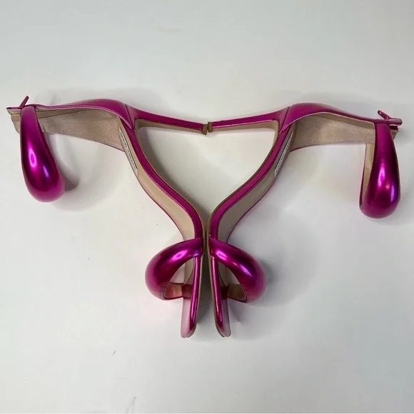 STEVE MADDEN Partay Pink Metallic Bubble Strap Square Toe Stiletto Sandals Heels - Picture 5 of 15